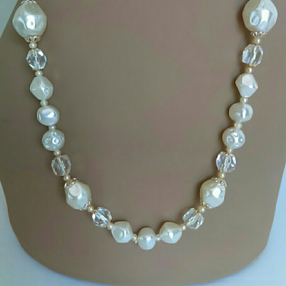 Vintage 24.5" Crystal & Faux Pearl Necklace